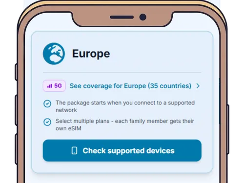 User selecting Europe as destination for the whole family