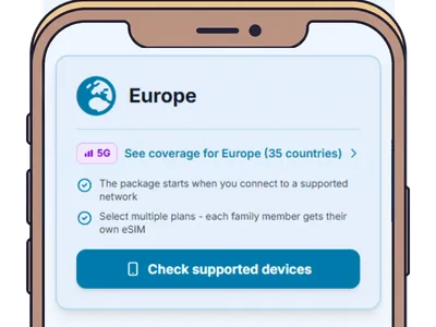 User selecting Europe as destination for the whole family