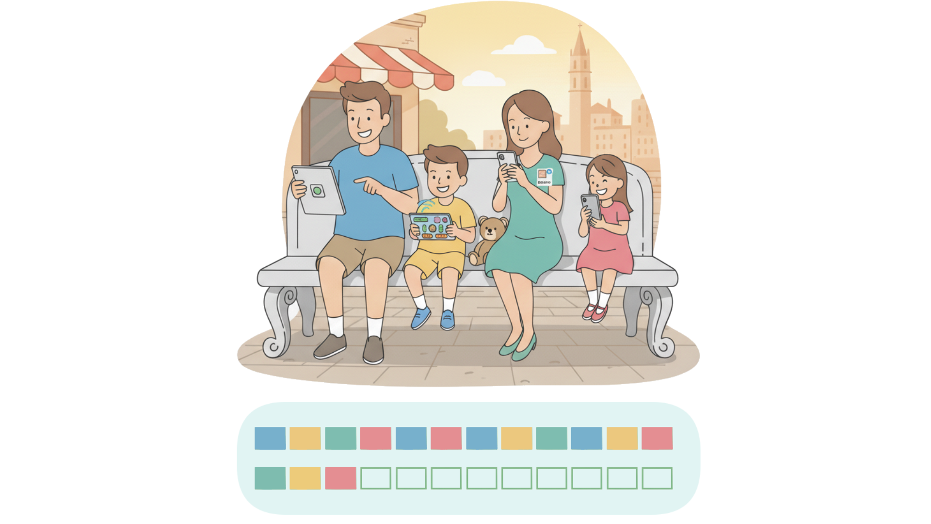 Family sharing mobile data on tablets and smartphones during travel