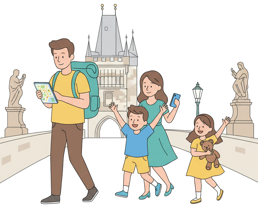 Family enjoying connected travel experience together
