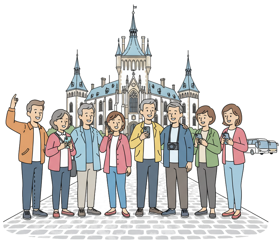 Group of friends enjoying connected travel experience together